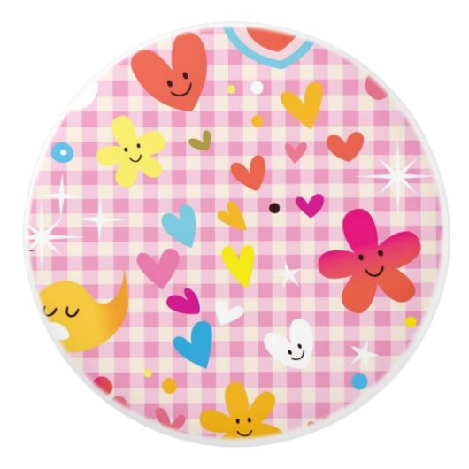 leuke cartoon roze keramische knop (Voorkant)
