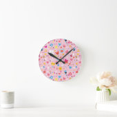 leuke cartoon roze ronde klok (Huis)