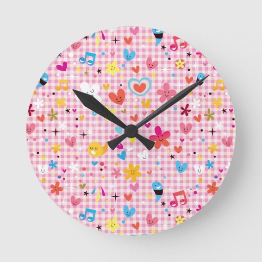 leuke cartoon roze ronde klok (Voorkant)