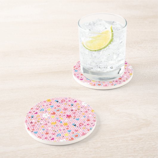 leuke cartoon roze zandsteen onderzetter (Zijkant)