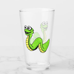 Leuke Cartoon Snake Heldergroen Geel Glimlachen Glas