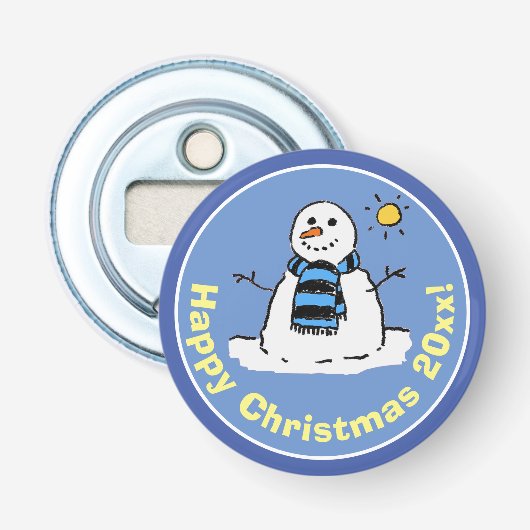 Leuke Cartoon Sneeuwman Kerstmis Button Flesopener (Voorkant)