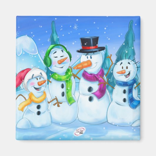 Leuke cartoon Snowmen familie magneet (Voorkant)
