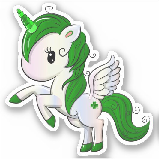 Leuke Cartoon St. Patrick's Day Eenhoorn Pegasus Sticker (Voorkant)