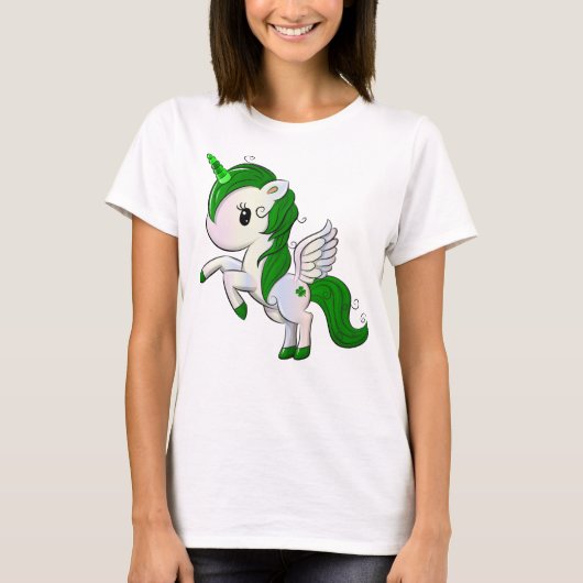 Leuke Cartoon St. Patrick's Day Eenhoorn Pegasus T-shirt (Voorkant)