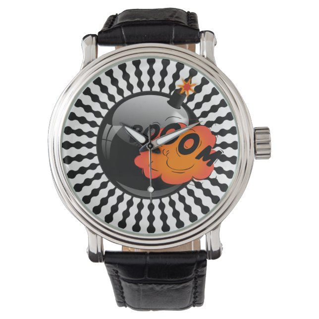 Leuke Cartoon-stijl Bomb BOOM Op Art Horloge (Voorkant)
