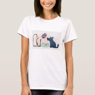 Leuke Cartoon Style Cat, Dog & Goldfish T-shirt