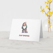 Leuke cartoon tekening van een Gnome, "Ik mis je" Kaart (Gele Bloem)