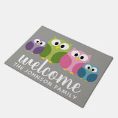 Leuke Cartoon Uil Familie en aangepaste naam Deurmat (Schuin)