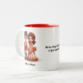 Leuke Cartoon van Desi bruid & bruidegom indiaanse Tweekleurige Koffiemok (Voorkant links)