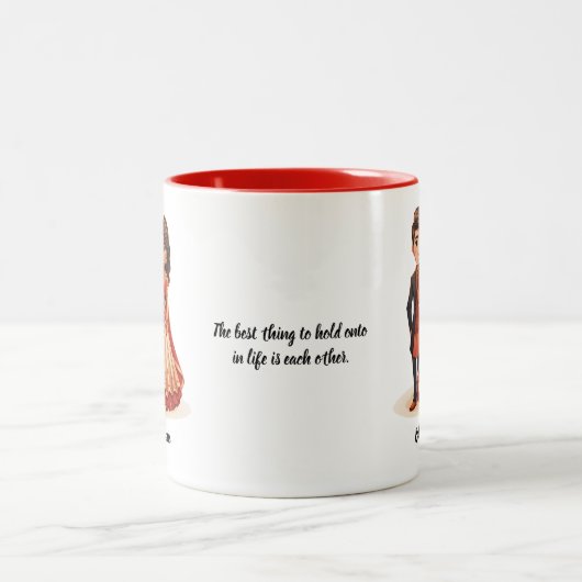 Leuke Cartoon van Desi bruid & bruidegom indiaanse Tweekleurige Koffiemok (Center)