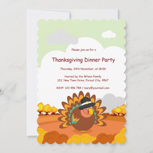 Leuke cartoon van een Pelgrim Thanksgiving kalkoen Kaart (Voorkant)