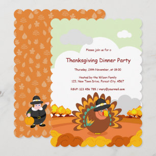 Leuke cartoon van een Pelgrim Thanksgiving kalkoen Kaart