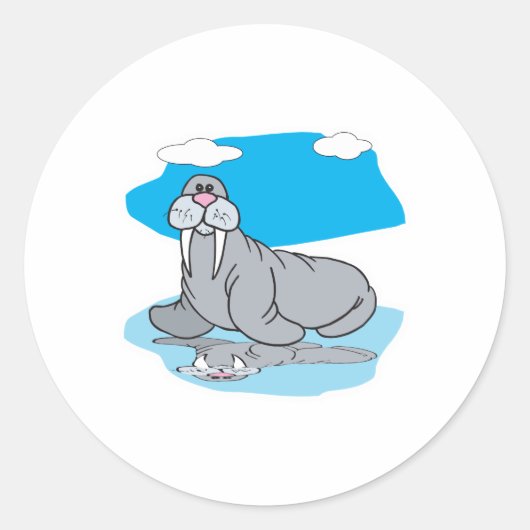 Leuke cartoon walrus ronde sticker (Voorkant)