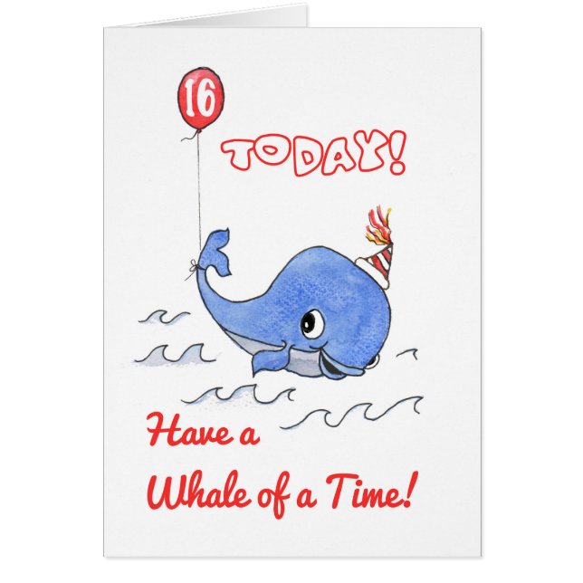 Leuke Cartoon Walvis en Balloon 16e Verjaardag Kaa (Voorkant)