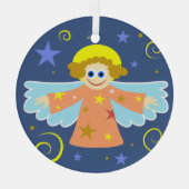 Leuke Cartoon Whimsical Angel Christmas Art Glas Ornament (Achterkant)
