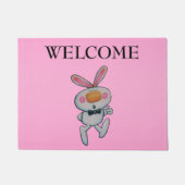 Leuke Cartoon Wit Konijntje Duimen Omhoog Sign Bow Deurmat (Voorkant)