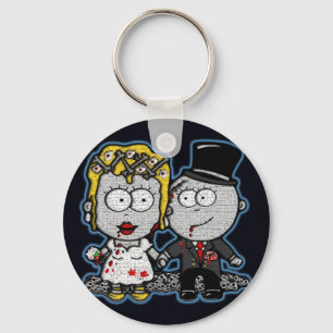 Leuke cartoon zombie bruid en bruidegom trouwen sleutelhanger