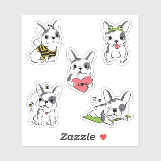 Leuke cartoonachtige Franse Bulldog Sticker (Vel)