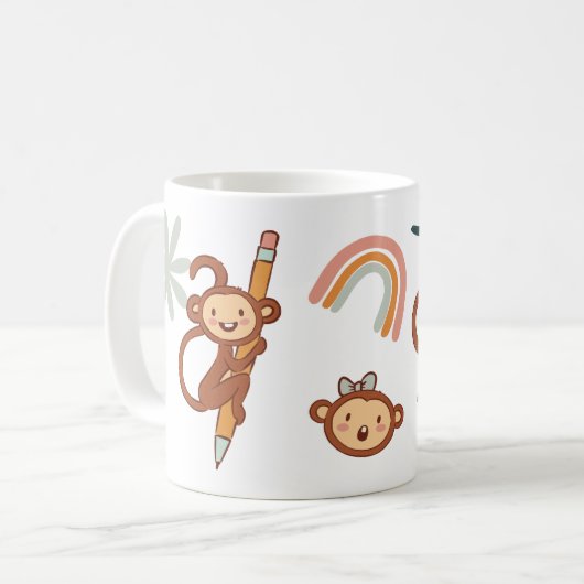 Leuke Cartoonish Monkey Boho kleuren Koffiemok (Voorkant links)