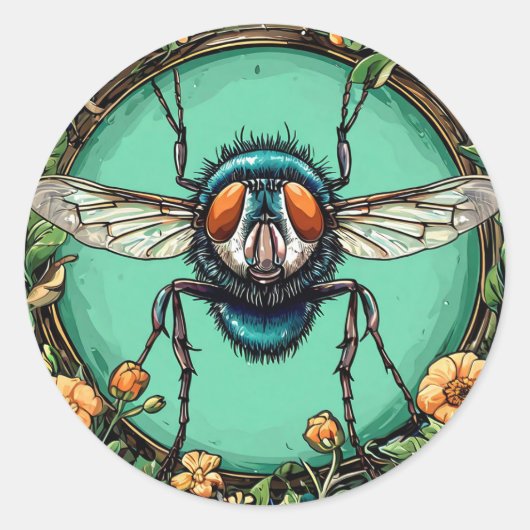 Leuke cartoonvlieg speelse en stoute esthetiek ronde sticker (Voorkant)