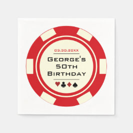 Leuke Casino Poker Chip in Rood en Cream Verjaarda Servet