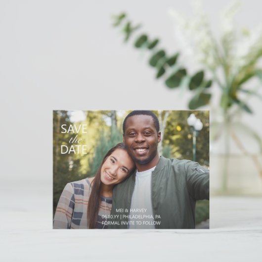 Leuke Casual Foto Bruiloft Save the Date Briefkaart (Staand voorkant)