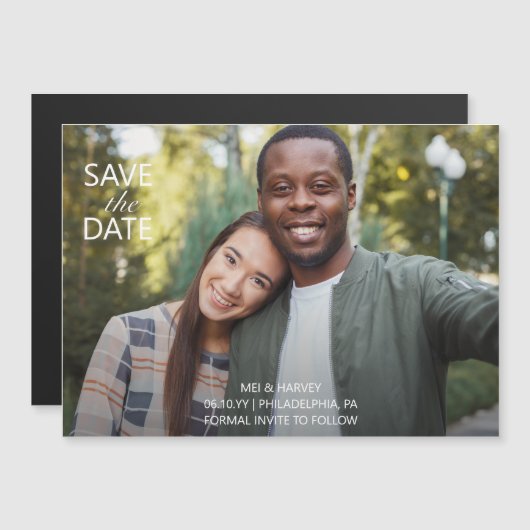 Leuke Casual Foto Bruiloft Save the Date Magnetische Uitnodiging (Voorkant / Achterkant)