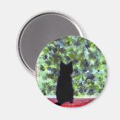 Leuke Cat Art Black Cat bij het Venster Schilderen Magneet (Voorkant / Achterkant)