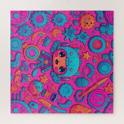 Leuke Cat Pink artwork Legpuzzel (Horizontaal)