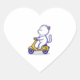 Leuke Cat Rid Scooter cartoon Pictogram Illustrati Hart Sticker