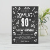 Leuke Chalkboard Doodle Surprise 80ste verjaardag Kaart (Staand voorkant)