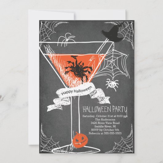Leuke Chalkboard Spooky Halloween Cocktail Party Kaart (Voorkant)