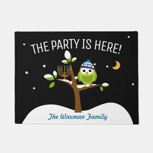 Leuke Chanoeka Uil & Menorah Party Deurmat (Voorkant)