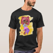 Leuke Chibi Gacha Stijl Mode Bruin Meisje Met Flo T-shirt (Voorkant)