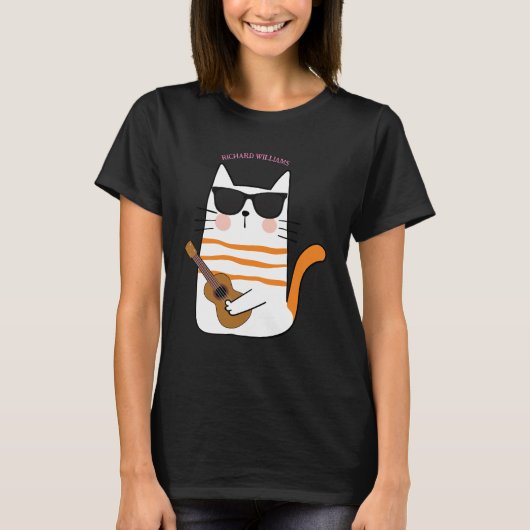 Leuke Chibi Kat met Gitaar Grappig Gift T-shirt (Voorkant)