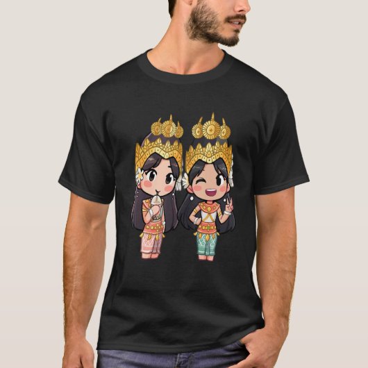 Leuke Chibi stijl Cambodjaanse Khmer Apsara BFF vr T-shirt (Voorkant)