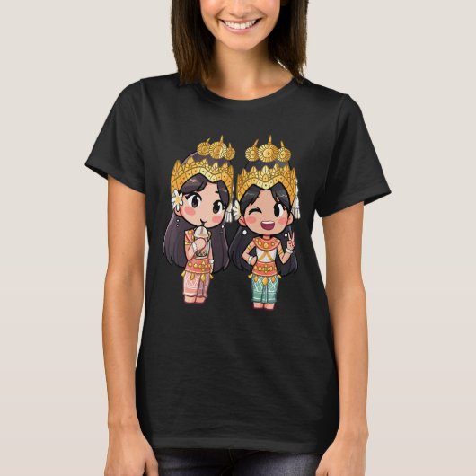 Leuke Chibi stijl Cambodjaanse Khmer Apsara BFF vr T-shirt (Voorkant)