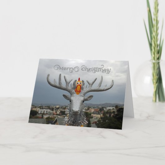 Leuke Chicken en Rudolph Christmas Wenskaart! Feestdagen Kaart (Voorkant)