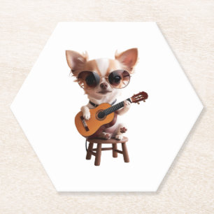 Leuke chihuahua die klassieke gitaar speelt cartoo kartonnen onderzetters