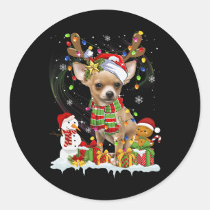 Leuke Chihuahua Kerst Lelijke Hond Santa Hoed Ligh Ronde Sticker