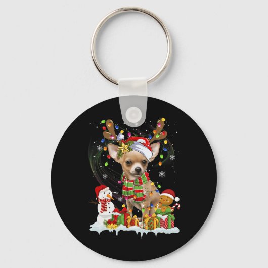 Leuke Chihuahua Kerst Lelijke Hond Santa Hoed Ligh Sleutelhanger (Voorkant)