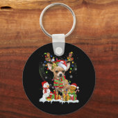 Leuke Chihuahua Kerst Lelijke Hond Santa Hoed Ligh Sleutelhanger (Voorkant)