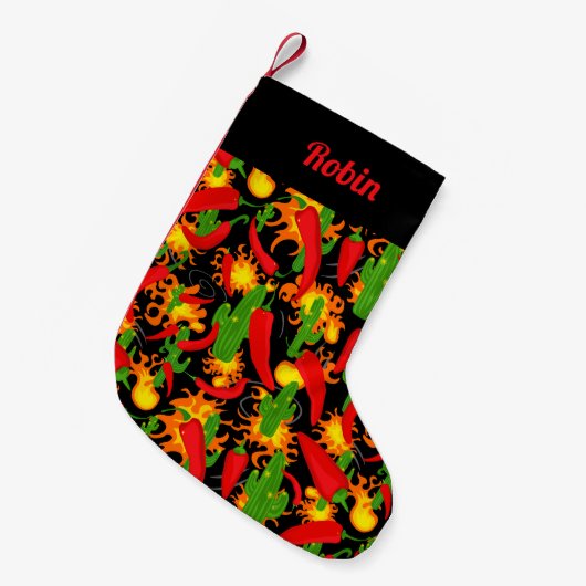 Leuke Chili Pepper, Cactus en Fire gepersonaliseer Kleine Kerstsok (Voorkant (Hangend))