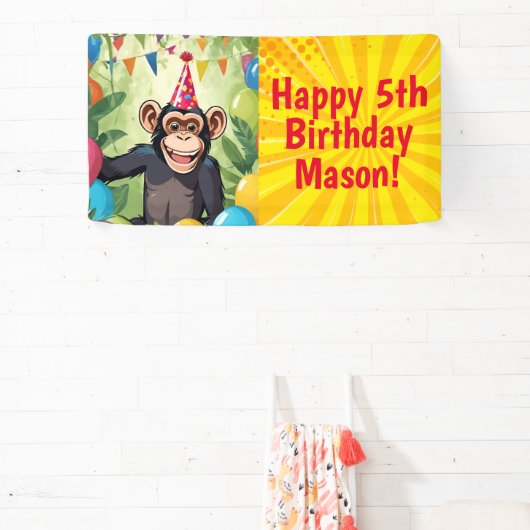 Leuke Chimpanzee Kind Wild Oerwoud Monkey Verjaard Spandoek (Insitu)