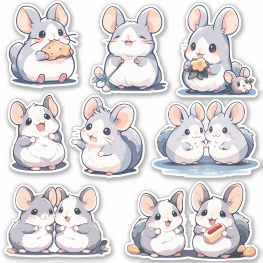 Leuke Chinchillas Custom-Cut Vinyl Stickers (Voorkant)