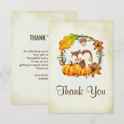 Leuke Chipmunk en Pumpkin Baby shower Bedankt (Voorkant / Achterkant)