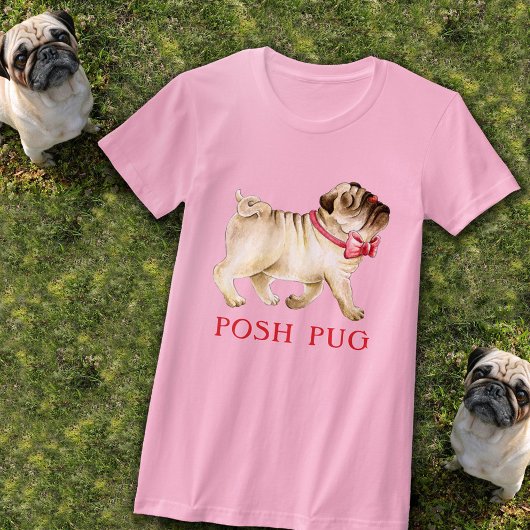 Leuke chique pug whimsy in rode boog stropdas hond t-shirt