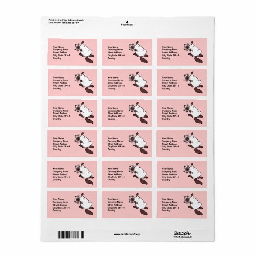 Leuke chocolade punt Siamese kat Etiket (Full Sheet)