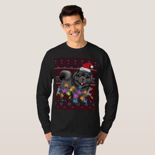 Leuke Chow Chow Kerstverlichting Lelijke trui Chow T-shirt (Voorkant volledig)